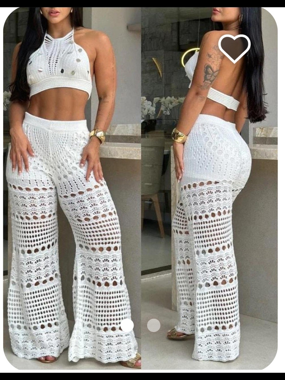 Chicme White Crochet Wide-Leg Pants by - Picture 2 of 5